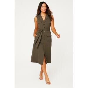 Antonio Melani Sleeveless Button Down Belted Midi Dress Size 14 Office Siren